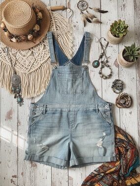 Torrid Distressed Denim Shortalls Plus Size 22